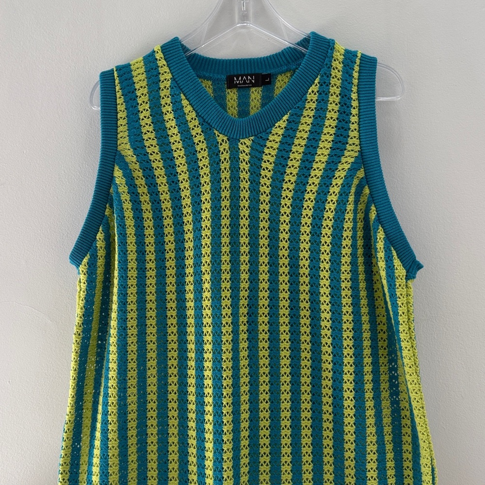 Boohoo Men's Striped Crochet Tank